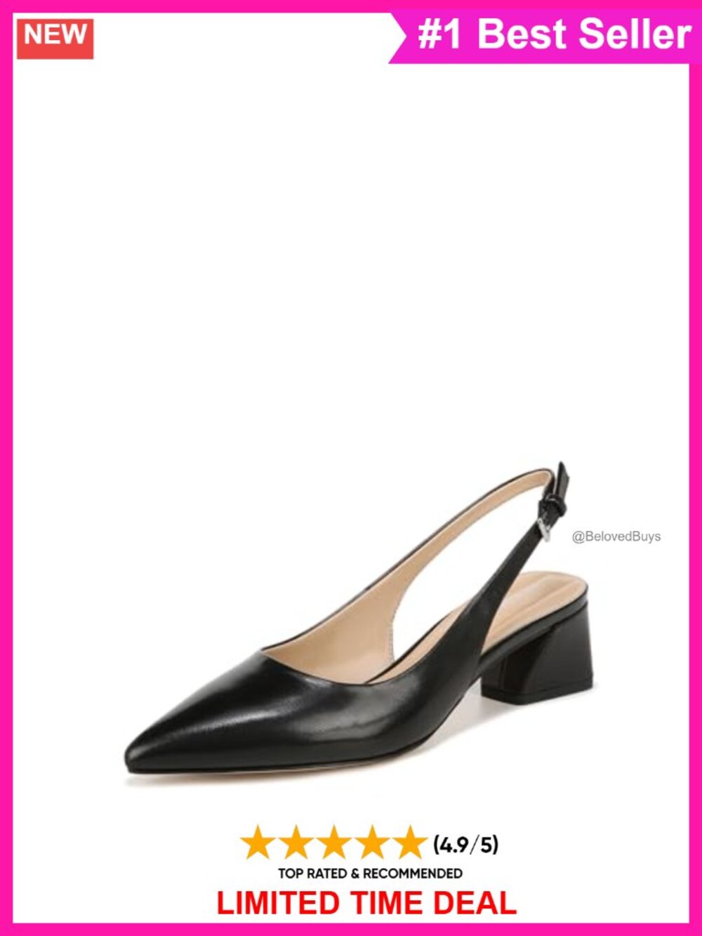 Women's Pointed Toe Slingback Block Heel Pump Adjustable Buckle